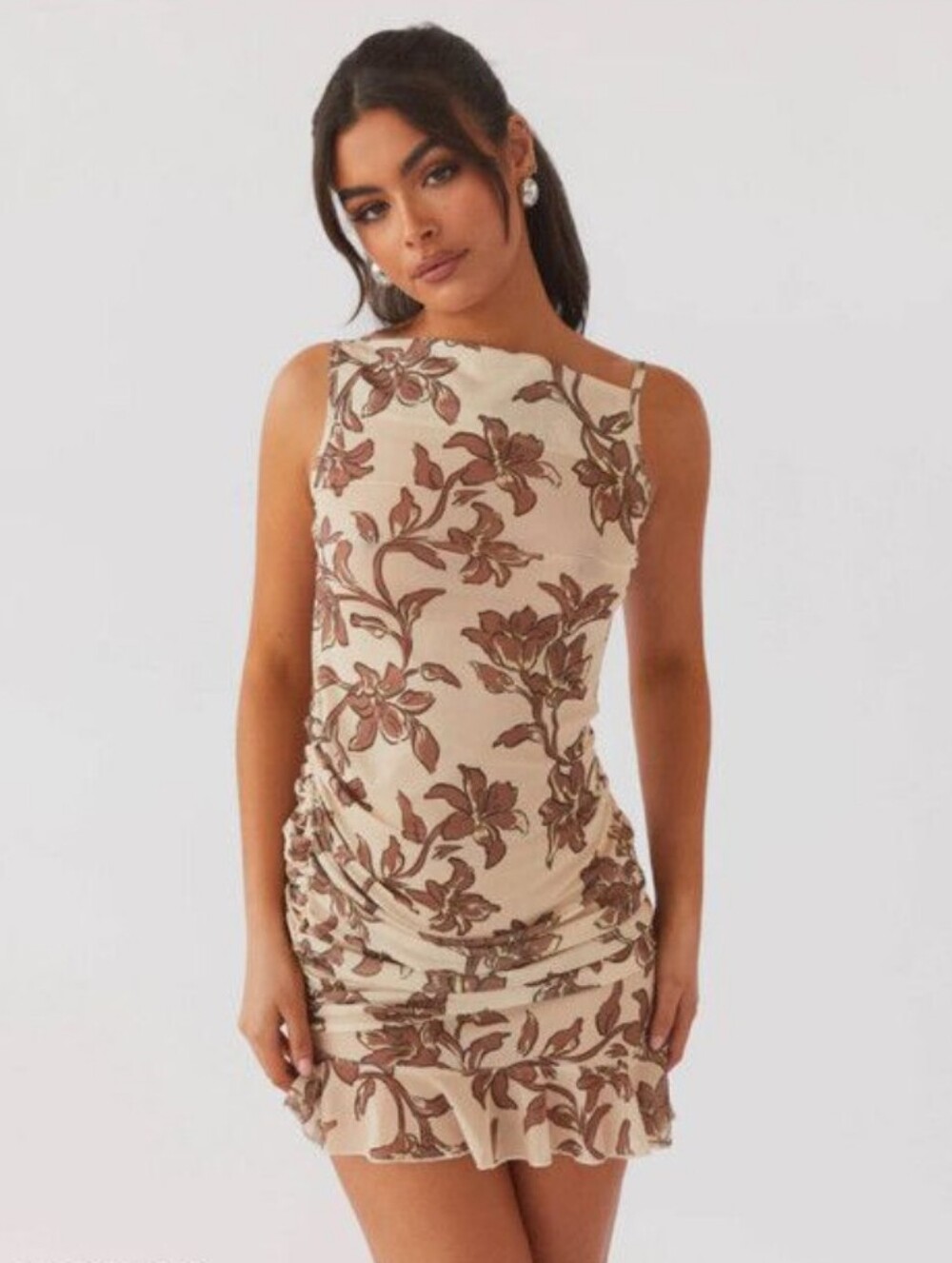 PEPPERMAYO | Women's Cream/Brown Pass The Prosecco Sheer Midi Dress